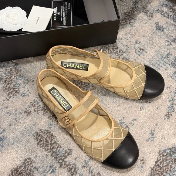 CHANEL Beige Mesh Ballet Flats - Picture 6 of 7